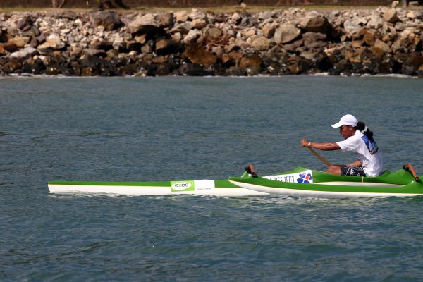 One of dozens of colorful outriggers that surrounded us that day.
